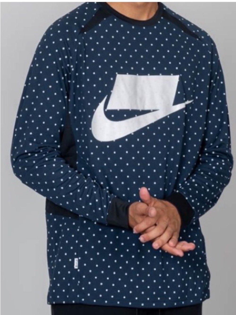 Nike NSW Men’s Performance Shirt Navy/White Polka Dots/Logo, Long Sleeve, Size S